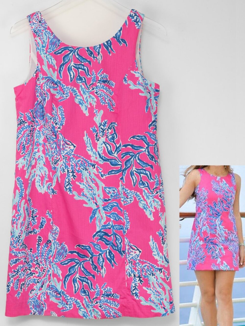 Lilly Pulitzer Cathy Shift Dress Sleeveless Mini Capri Pink Samba Blue Size 8